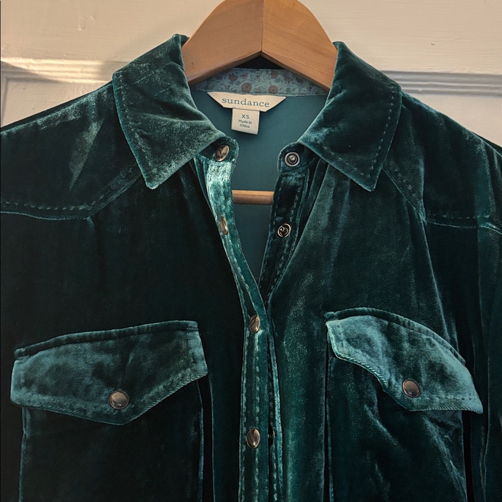 NWOT Sundance Velvet Button-Up Shirt in Deep Green XS/S